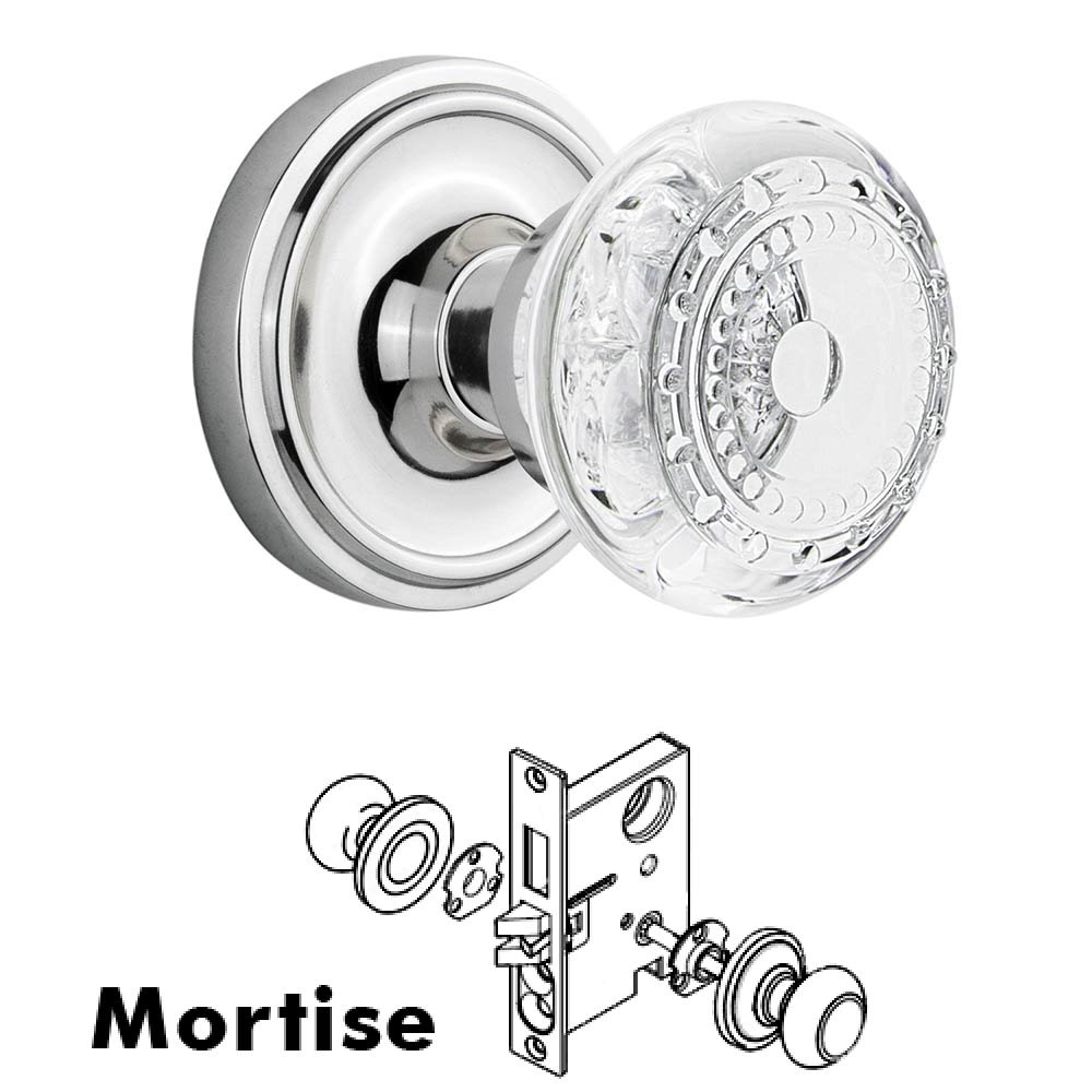 Nostalgic Warehouse Mortise - Classic Rosette With Crystal Meadows Knob in Bright Chrome