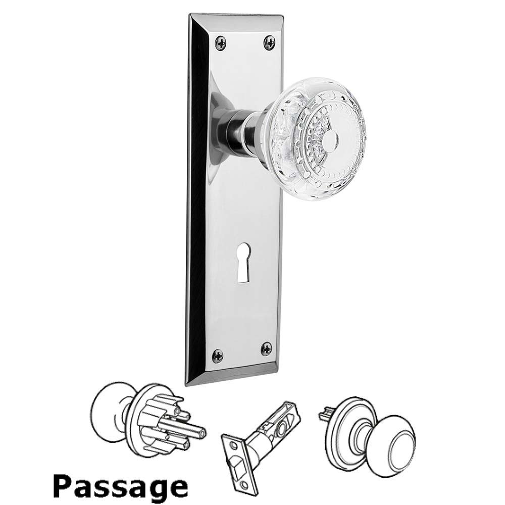 Nostalgic Warehouse Passage - New York Plate With Keyhole and Crystal Meadows Knob in Bright Chrome