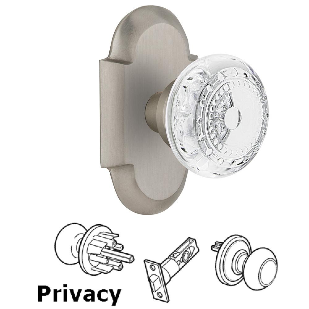 Nostalgic Warehouse Privacy - Cottage Plate With Crystal Meadows Knob in Satin Nickel