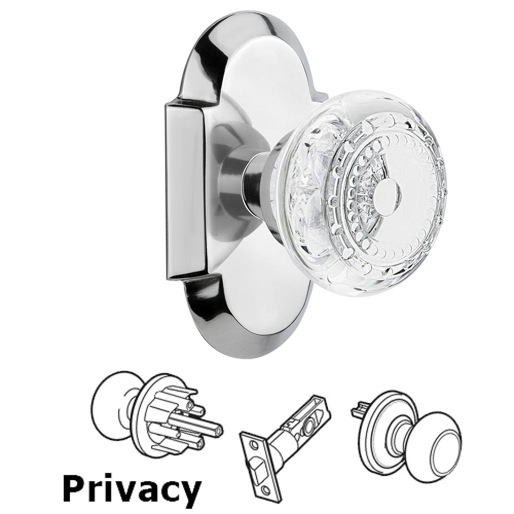 Nostalgic Warehouse Privacy - Cottage Plate With Crystal Meadows Knob in Bright Chrome