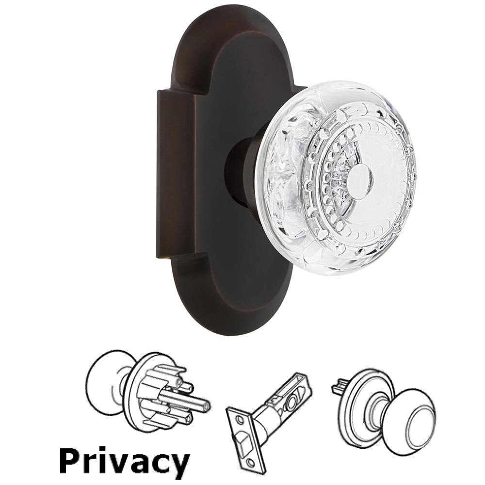 Nostalgic Warehouse Privacy - Cottage Plate With Crystal Meadows Knob in Timeless Bronze