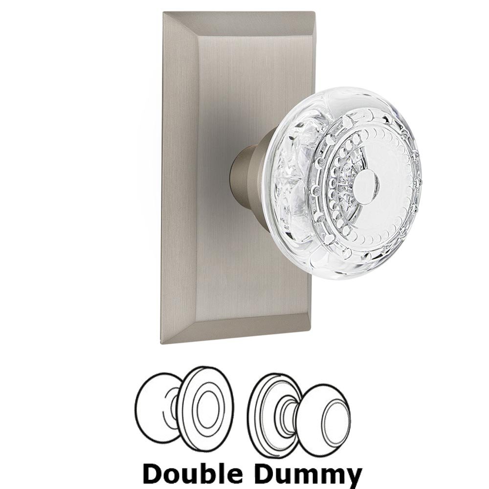 Nostalgic Warehouse Double Dummy - Studio Plate With Crystal Meadows Knob in Satin Nickel
