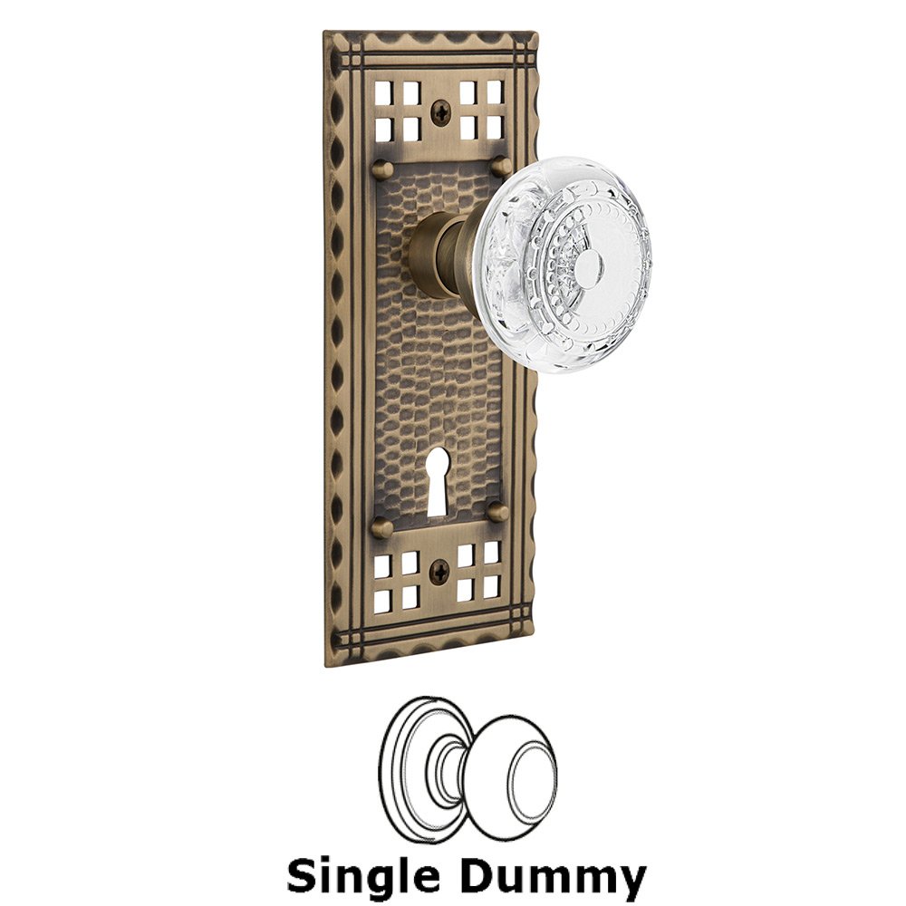 Nostalgic Warehouse Single Dummy - Craftsman Plate With Keyhole and Crystal Meadows Knob in Antique Brass