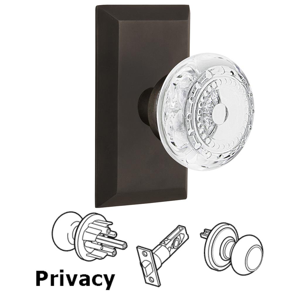 Nostalgic Warehouse Privacy - Studio Plate With Crystal Meadows Knob in Oil-Rubbed Bronze