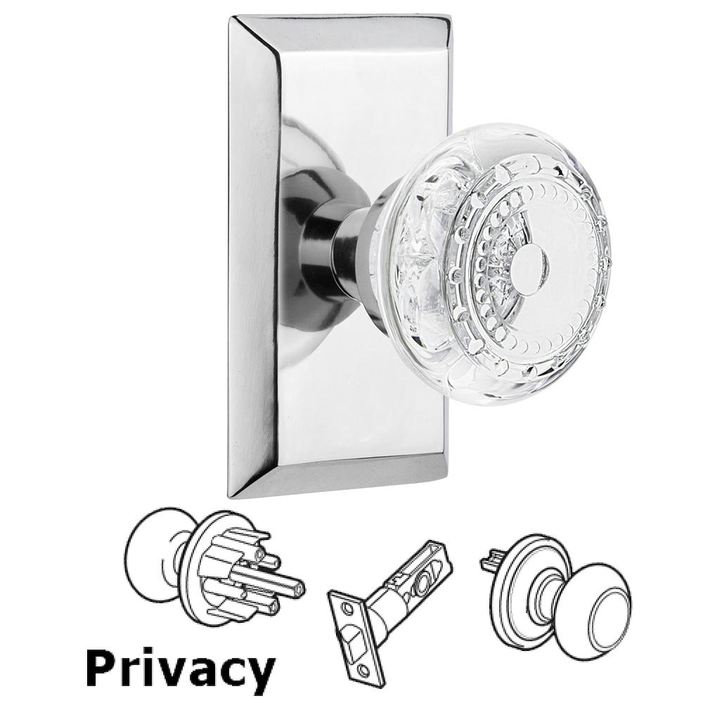 Nostalgic Warehouse Privacy - Studio Plate With Crystal Meadows Knob in Bright Chrome
