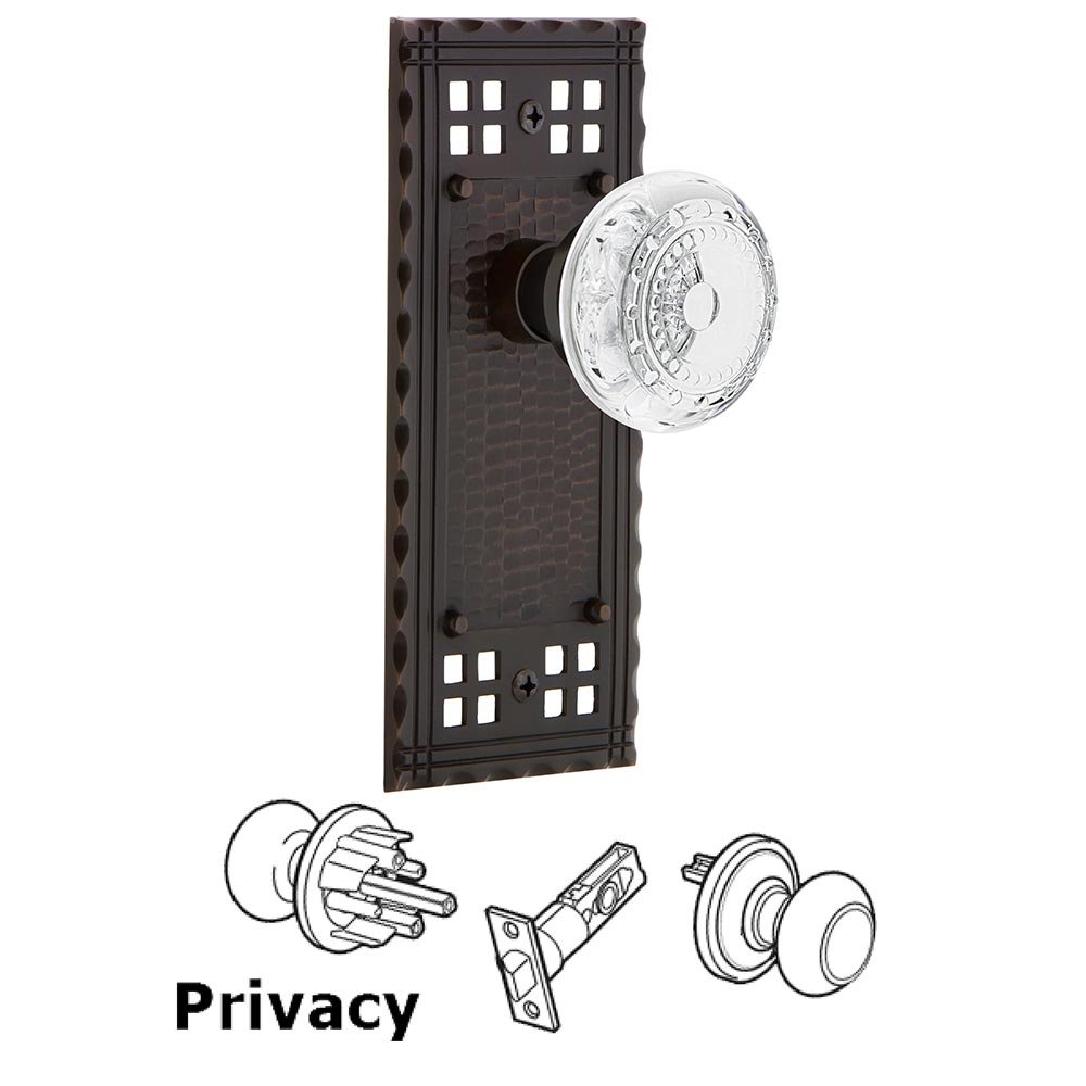 Nostalgic Warehouse Privacy Craftsman Plate With Crystal Meadows Knob in Timeless Bronze