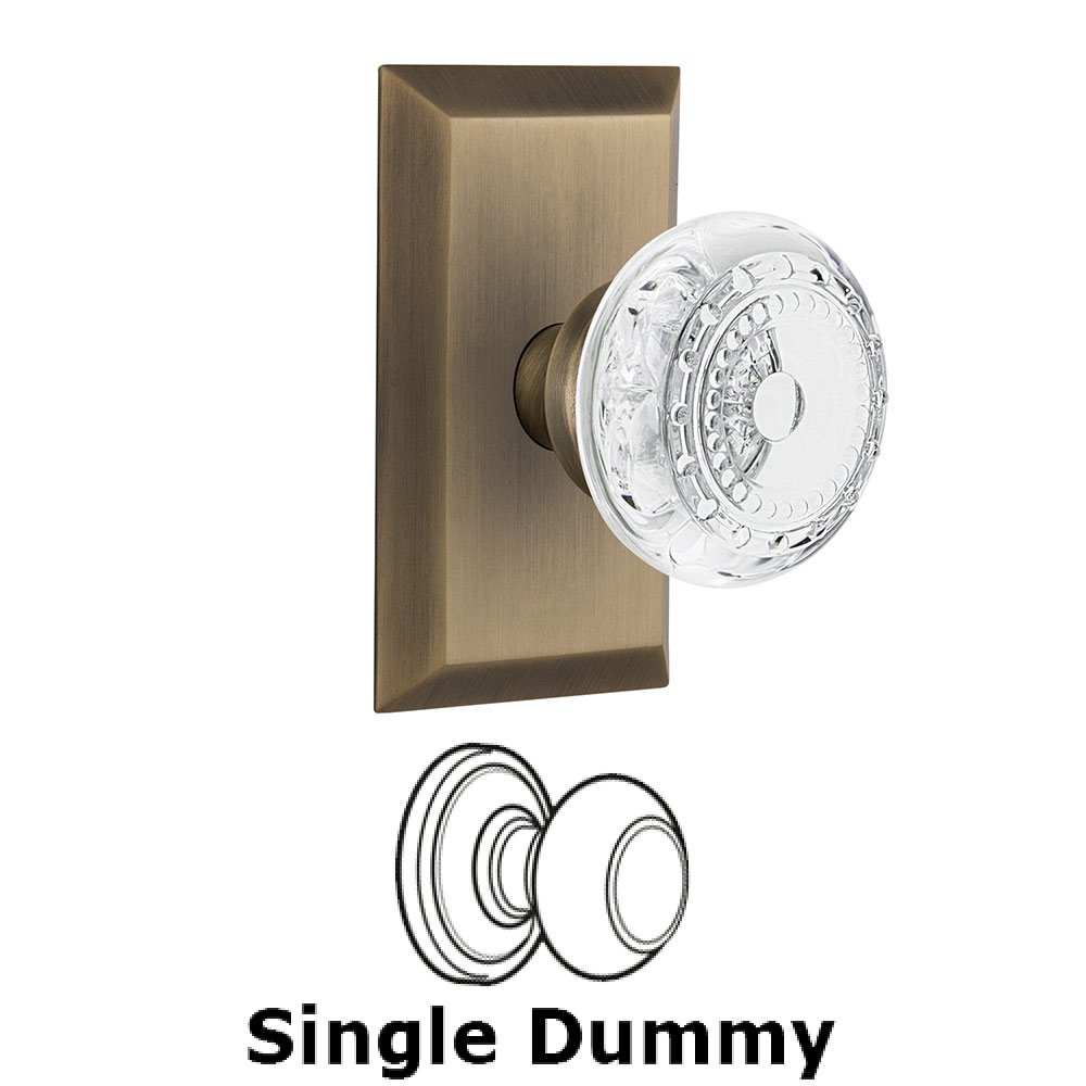 Nostalgic Warehouse Single Dummy - Studio Plate With Crystal Meadows Knob in Antique Brass