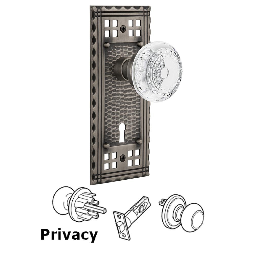 Nostalgic Warehouse Privacy - Craftsman Plate With Keyhole and Crystal Meadows Knob in Antique Pewter