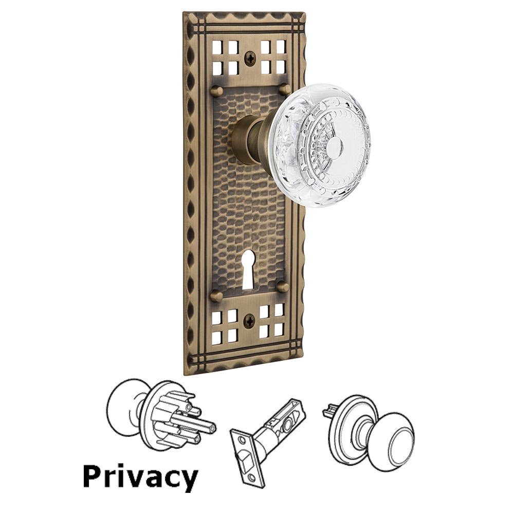 Nostalgic Warehouse Privacy - Craftsman Plate With Keyhole and Crystal Meadows Knob in Antique Brass