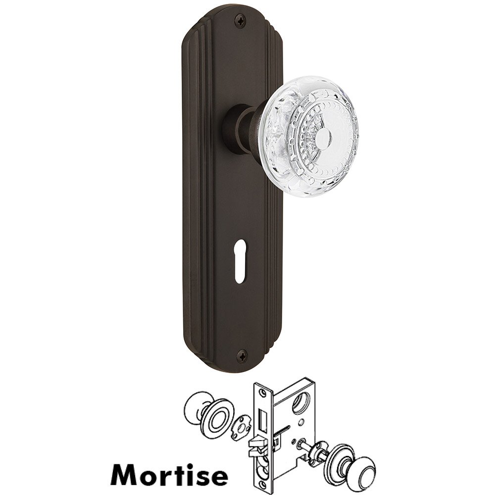 Nostalgic Warehouse Mortise - Deco Plate With Crystal Meadows Knob in Oil-Rubbed Bronze