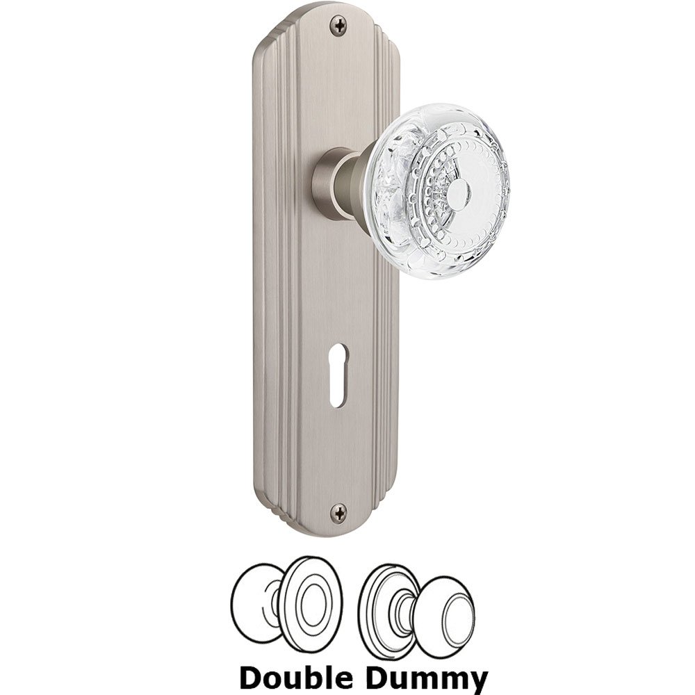 Nostalgic Warehouse Double Dummy - Deco Plate With Keyhole and Crystal Meadows Knob in Satin Nickel