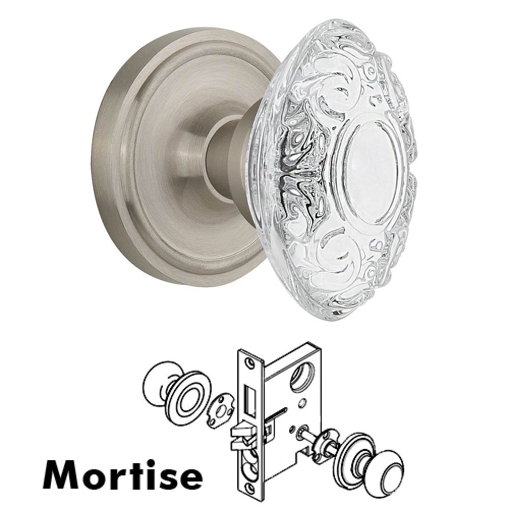 Nostalgic Warehouse Mortise - Classic Rosette With Crystal Victorian Knob in Satin Nickel