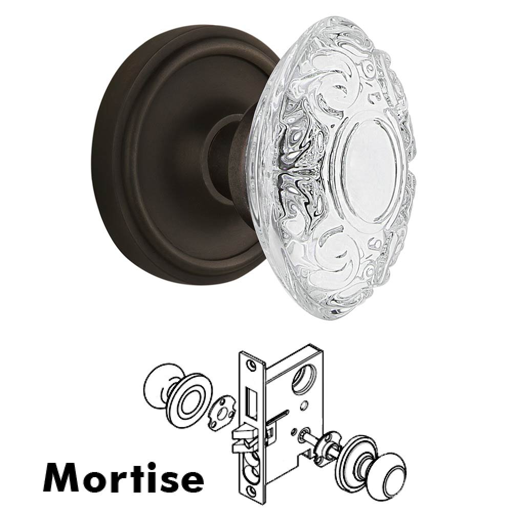 Nostalgic Warehouse Mortise - Classic Rosette With Crystal Victorian Knob in Oil-Rubbed Bronze