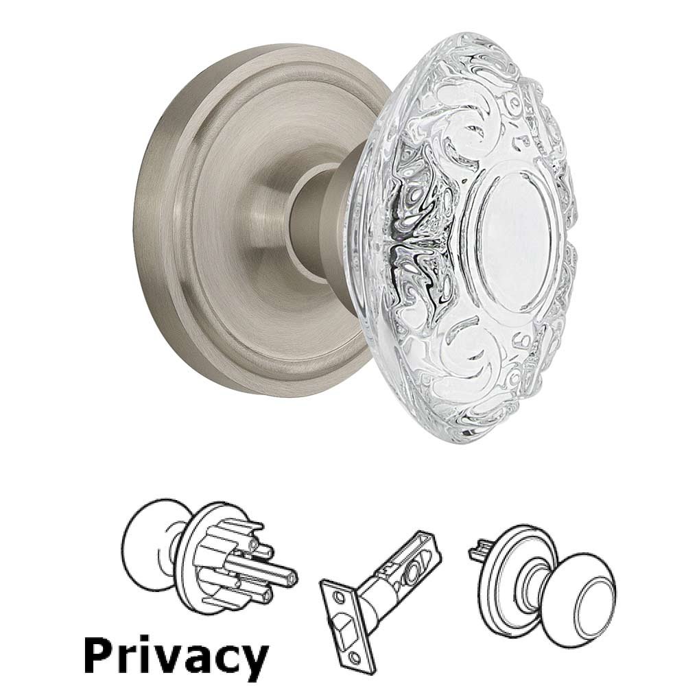 Nostalgic Warehouse Privacy - Classic Rosette With Crystal Victorian Knob in Satin Nickel