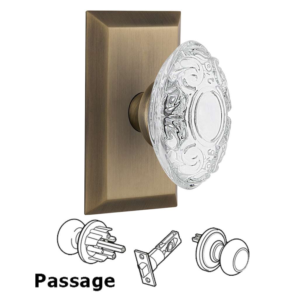 Nostalgic Warehouse Passage - Studio Plate With Crystal Victorian Knob in Antique Brass