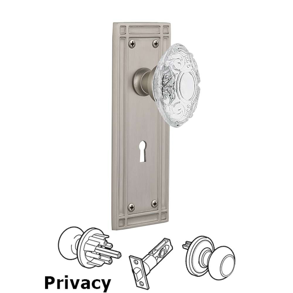 Nostalgic Warehouse Privacy - Mission Plate With Keyhole and Crystal Victorian Knob in Satin Nickel