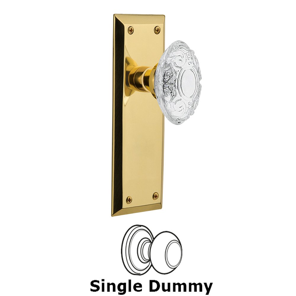 Nostalgic Warehouse Single Dummy - New York Plate With Crystal Victorian Knob in Unlacquered Brass