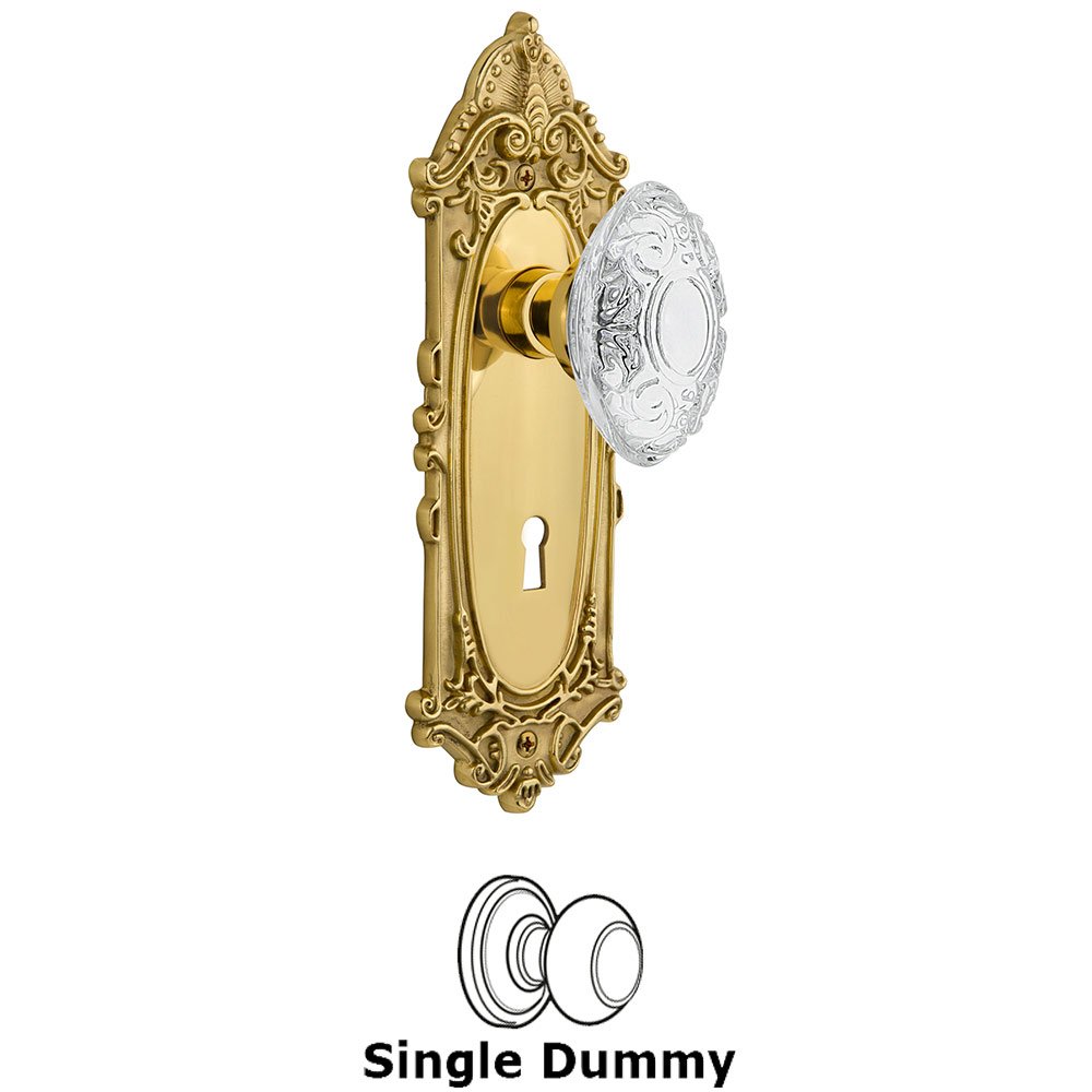 Nostalgic Warehouse Single Dummy - Victorian Plate With Keyhole and Crystal Victorian Knob in Unlacquered Brass