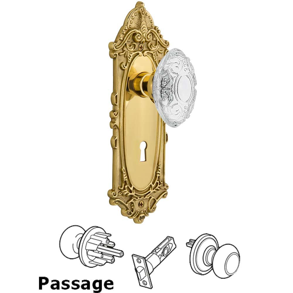 Nostalgic Warehouse Passage - Victorian Plate With Keyhole and Crystal Victorian Knob in Polished Brass