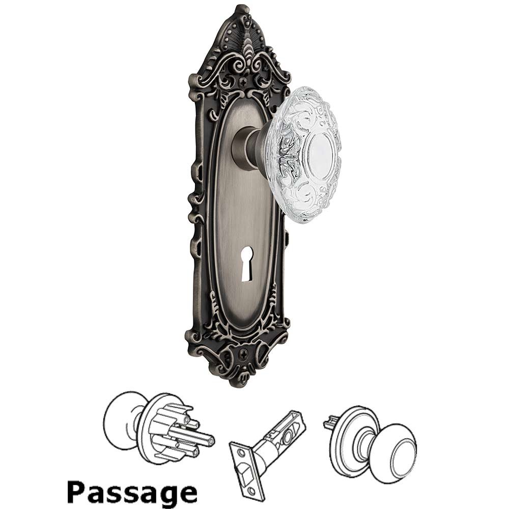 Nostalgic Warehouse Passage - Victorian Plate With Keyhole and Crystal Victorian Knob in Antique Pewter