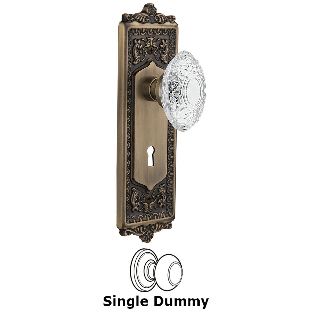 Nostalgic Warehouse Single Dummy - Egg & Dart Plate With Keyhole and Crystal Victorian Knob in Antique Brass
