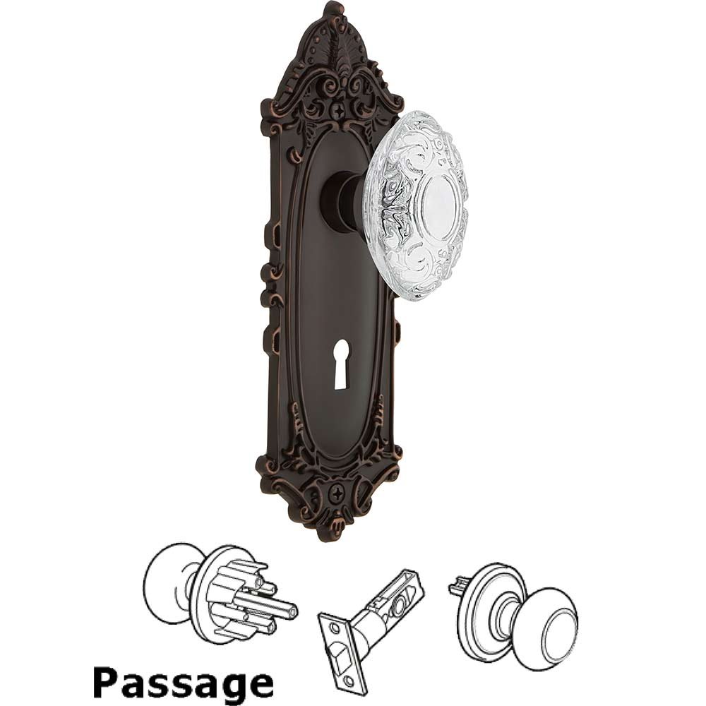 Nostalgic Warehouse Passage - Victorian Plate With Keyhole and Crystal Victorian Knob in Timeless Bronze