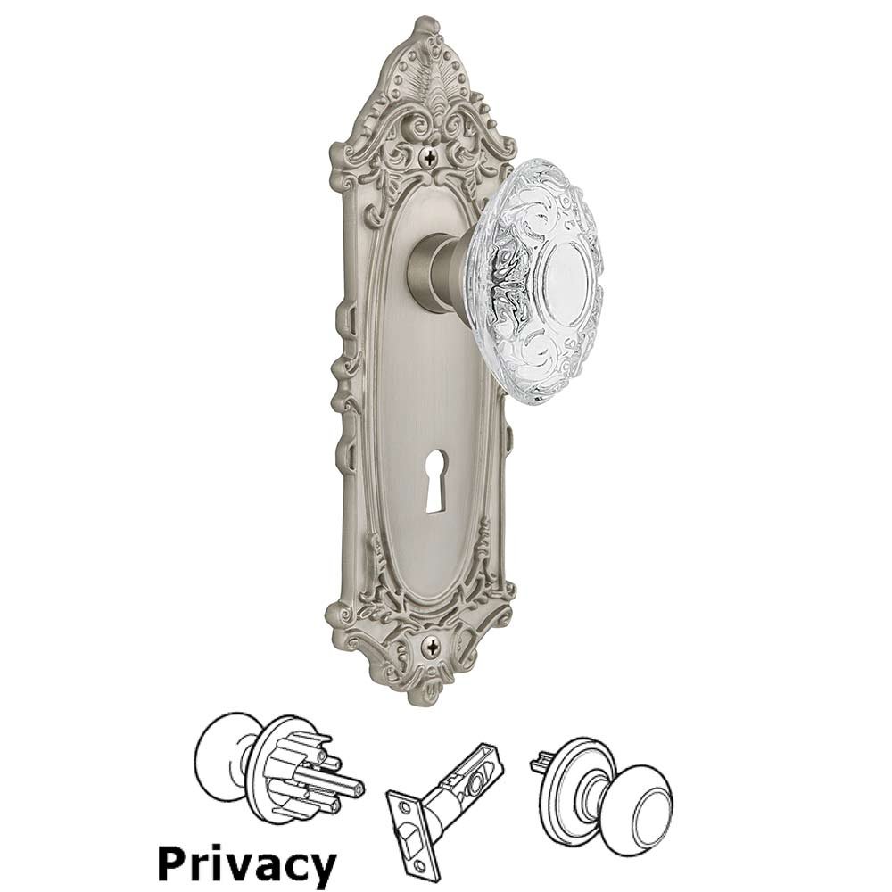 Nostalgic Warehouse Privacy - Victorian Plate With Keyhole and Crystal Victorian Knob in Satin Nickel