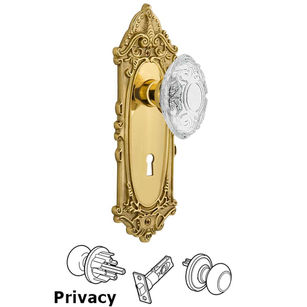 Nostalgic Warehouse Privacy - Victorian Plate With Keyhole and Crystal Victorian Knob in Polished Brass