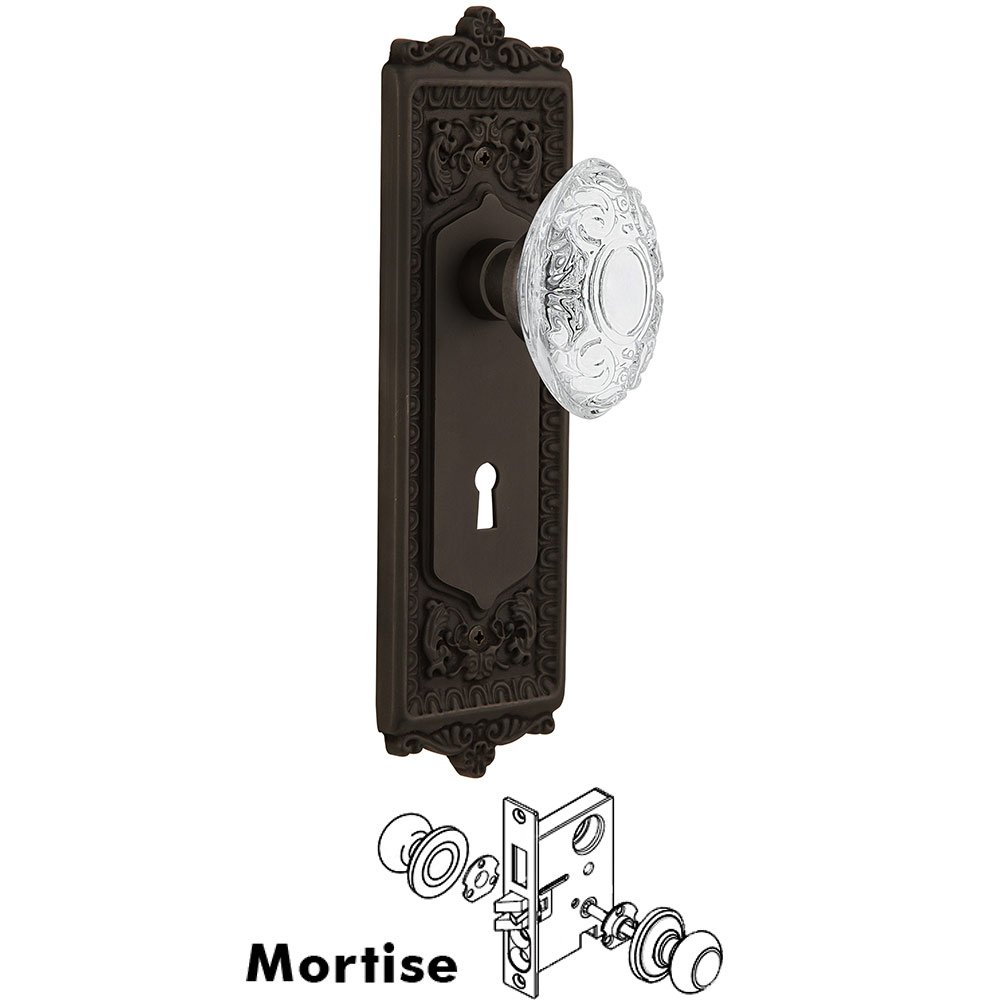 Nostalgic Warehouse Mortise - Egg & Dart Plate With Crystal Victorian Knob in Oil-Rubbed Bronze