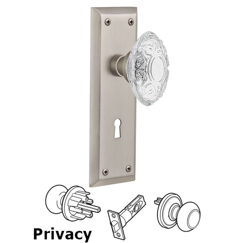 Nostalgic Warehouse Privacy - New York Plate With Keyhole and Crystal Victorian Knob in Satin Nickel