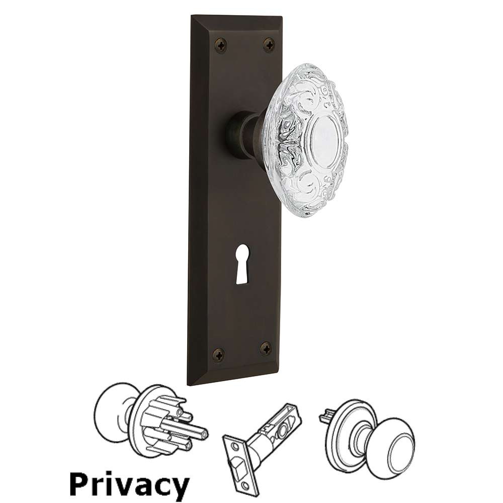 Nostalgic Warehouse Privacy - New York Plate With Keyhole and Crystal Victorian Knob in Oil-Rubbed Bronze