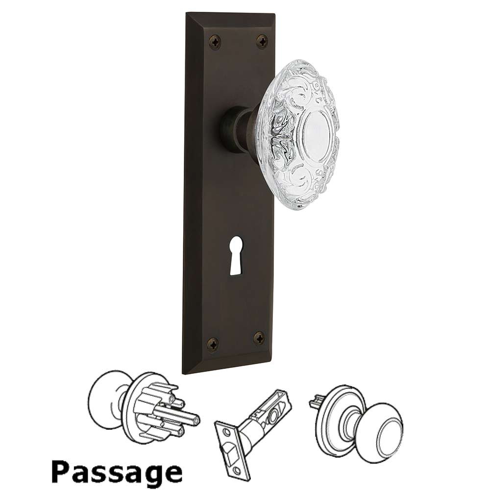 Nostalgic Warehouse Passage - New York Plate With Keyhole and Crystal Victorian Knob in Oil-Rubbed Bronze