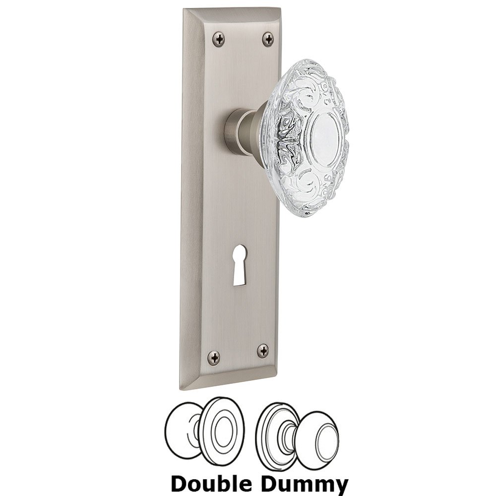 Nostalgic Warehouse Double Dummy - New York Plate With Keyhole and Crystal Victorian Knob in Satin Nickel