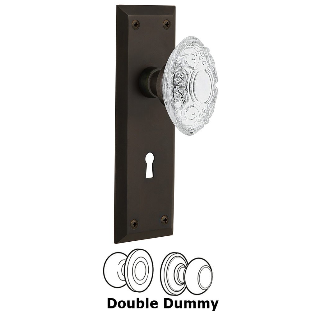 Nostalgic Warehouse Double Dummy - New York Plate With Keyhole and Crystal Victorian Knob in Oil-Rubbed Bronze