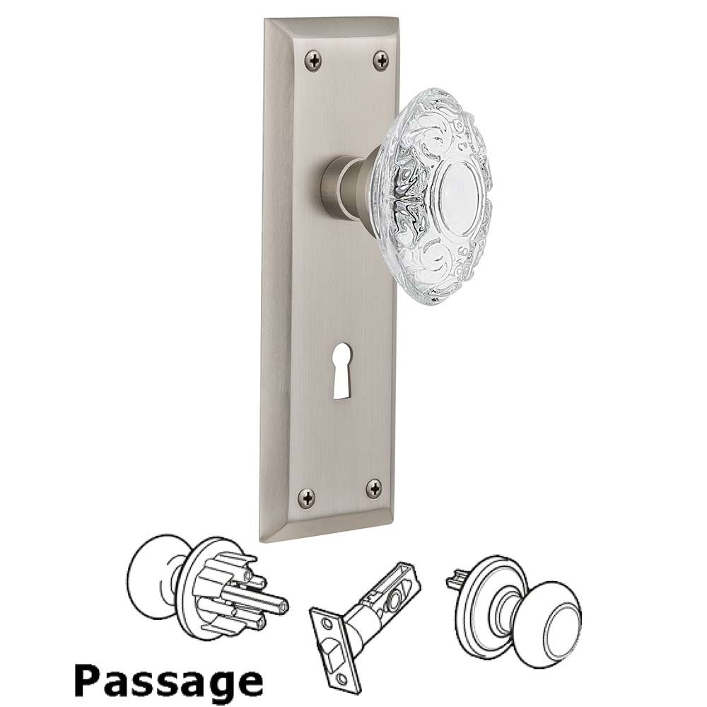 Nostalgic Warehouse Passage - New York Plate With Keyhole and Crystal Victorian Knob in Satin Nickel