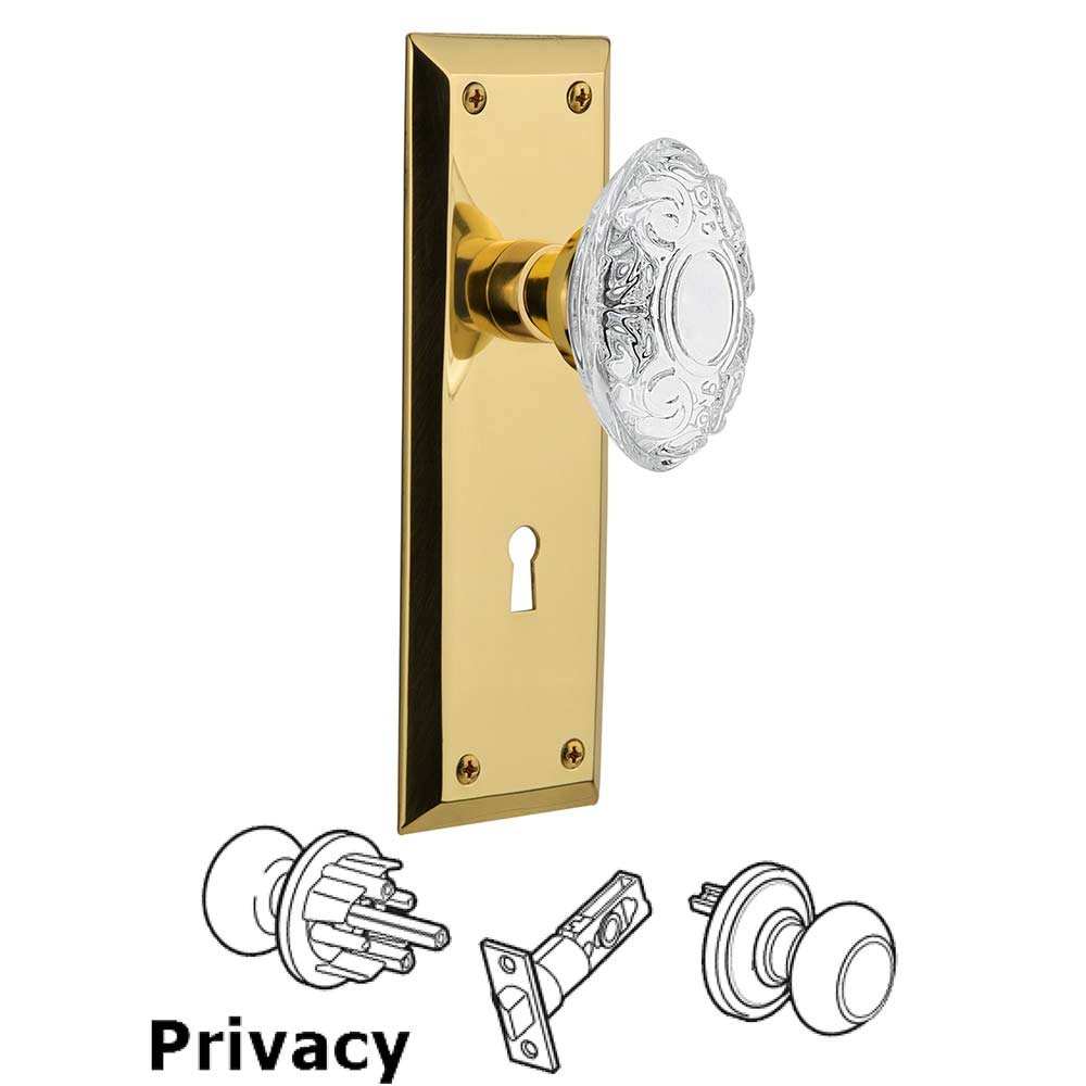 Nostalgic Warehouse Privacy - New York Plate With Keyhole and Crystal Victorian Knob in Unlacquered Brass