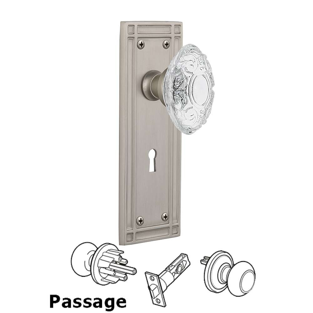 Nostalgic Warehouse Passage - Mission Plate With Keyhole and Crystal Victorian Knob in Satin Nickel