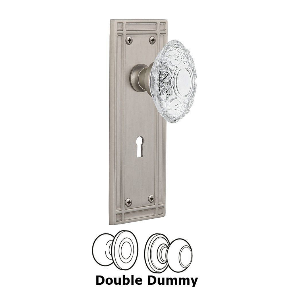 Nostalgic Warehouse Double Dummy - Mission Plate With Keyhole and Crystal Victorian Knob in Satin Nickel