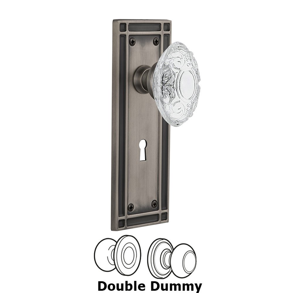 Nostalgic Warehouse Double Dummy - Mission Plate With Keyhole and Crystal Victorian Knob in Antique Pewter
