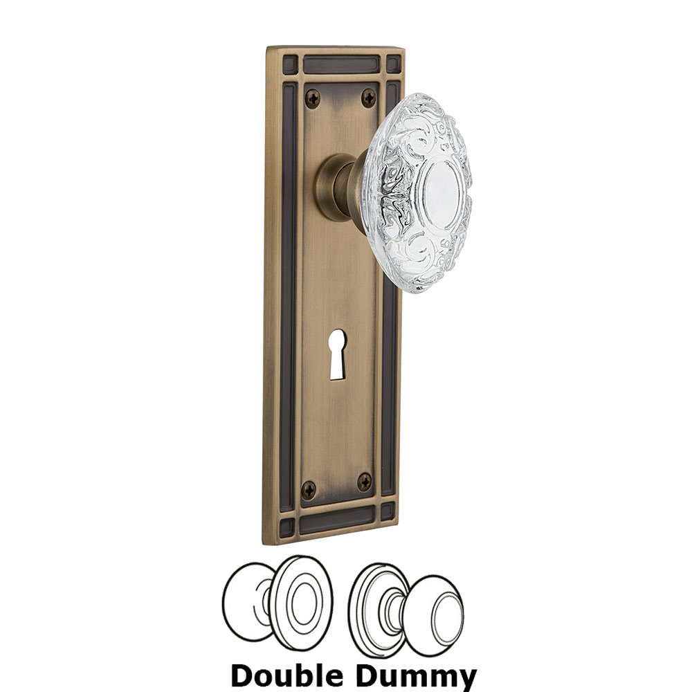 Nostalgic Warehouse Double Dummy - Mission Plate With Keyhole and Crystal Victorian Knob in Antique Brass