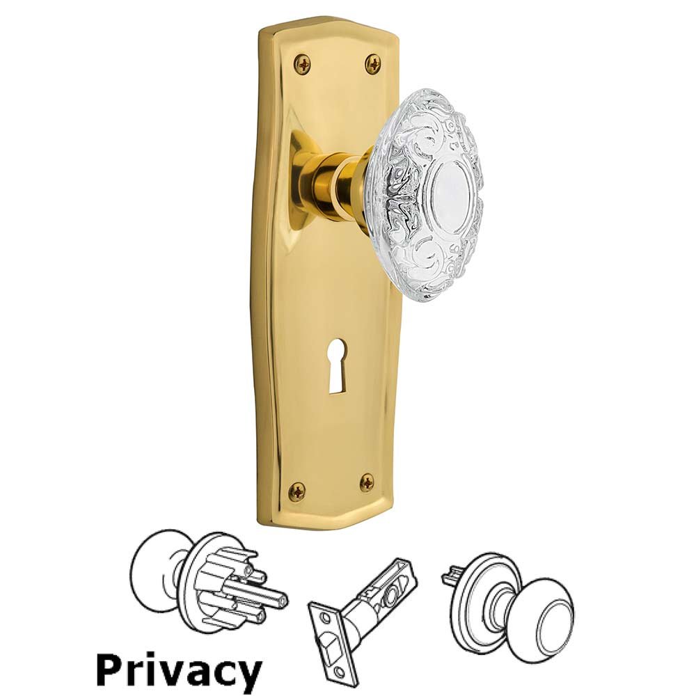 Nostalgic Warehouse Privacy - Prairie Plate With Keyhole and Crystal Victorian Knob in Unlacquered Brass