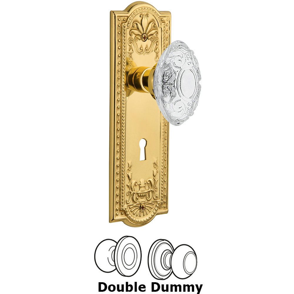 Nostalgic Warehouse Double Dummy - Meadows Plate With Keyhole and Crystal Victorian Knob in Unlacquered Brass