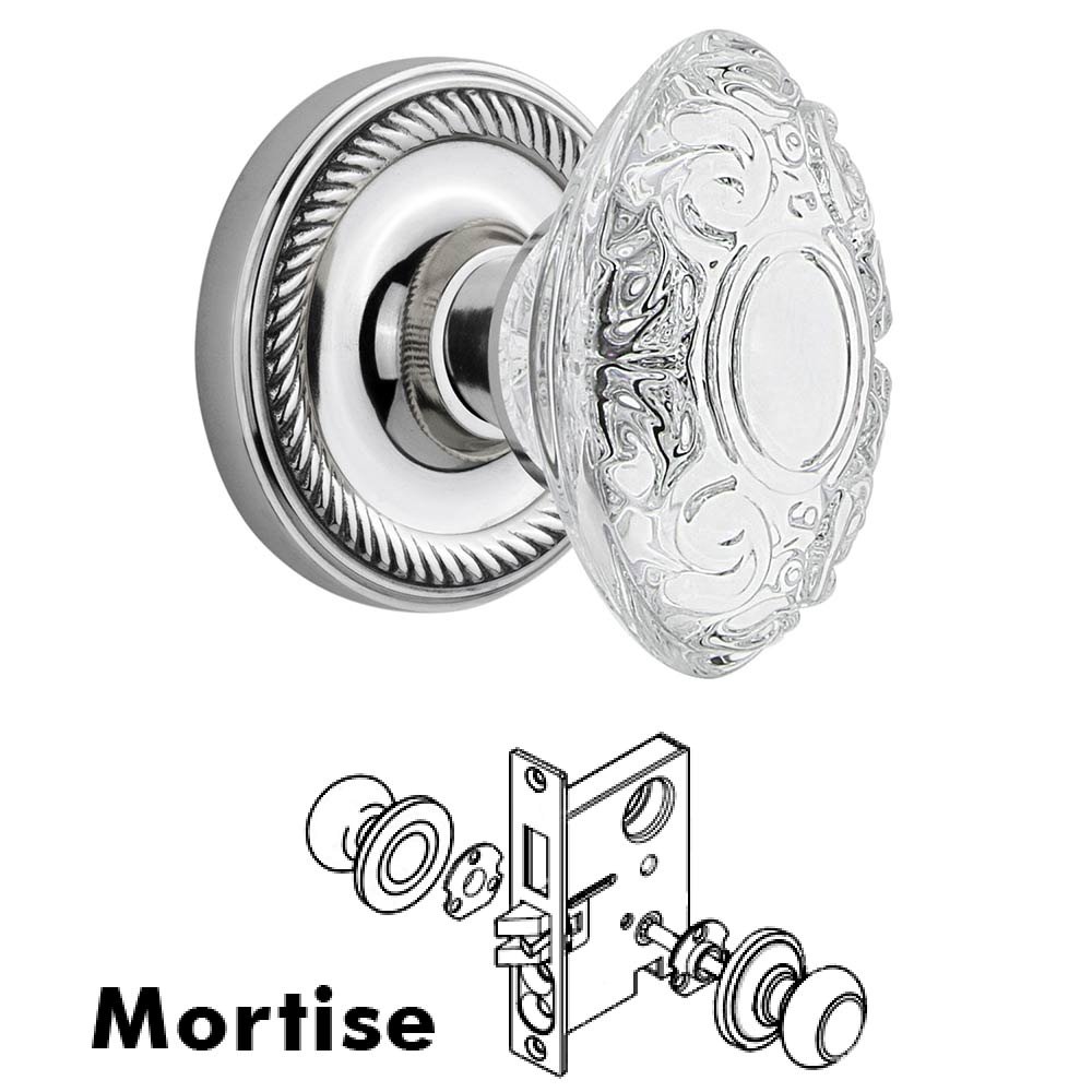 Nostalgic Warehouse Mortise - Rope Rosette With Crystal Victorian Knob in Bright Chrome