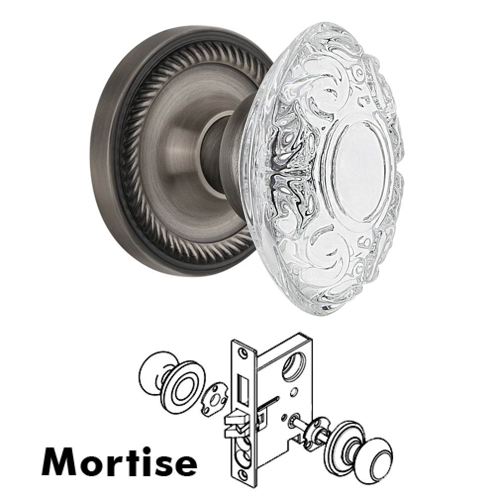 Nostalgic Warehouse Mortise - Rope Rosette With Crystal Victorian Knob in Antique Pewter