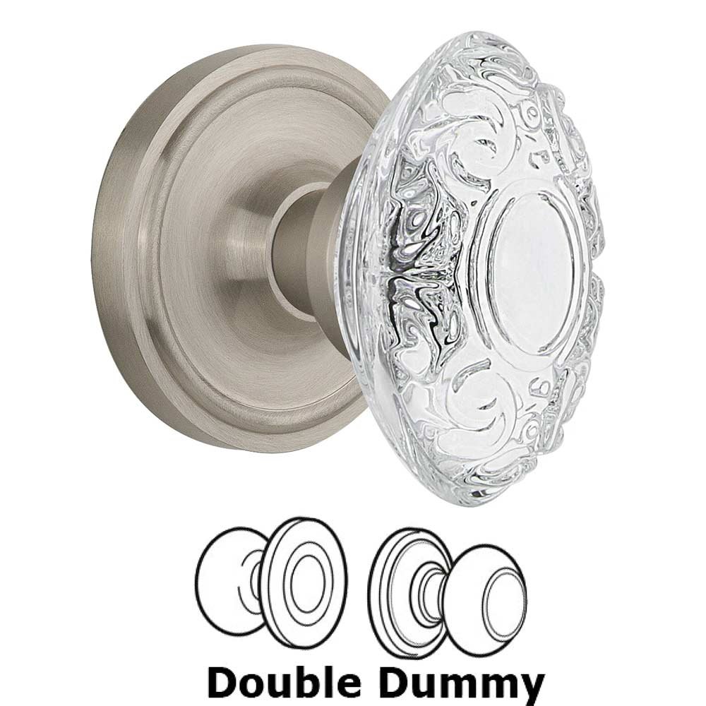 Nostalgic Warehouse Double Dummy Classic Rosette With Crystal Victorian Knob in Satin Nickel