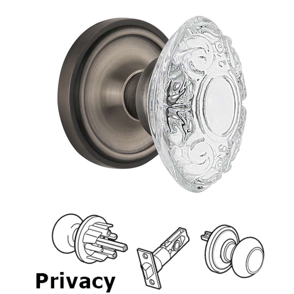 Nostalgic Warehouse Privacy - Classic Rosette With Crystal Victorian Knob in Antique Pewter