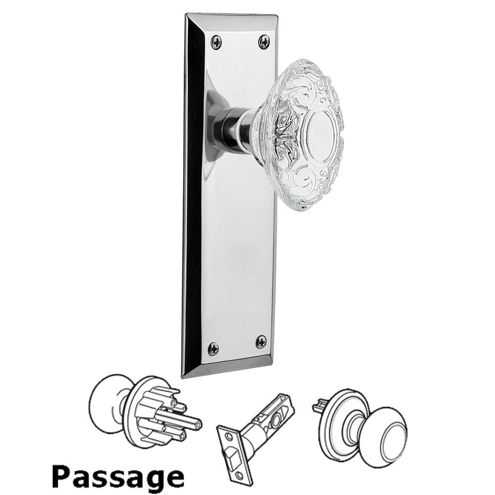 Nostalgic Warehouse Passage - New York Plate With Crystal Victorian Knob in Bright Chrome
