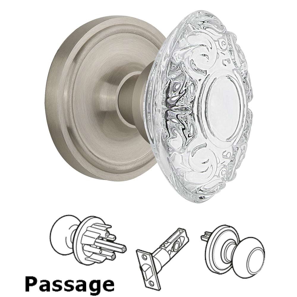 Nostalgic Warehouse Passage - Classic Rosette With Crystal Victorian Knob in Satin Nickel