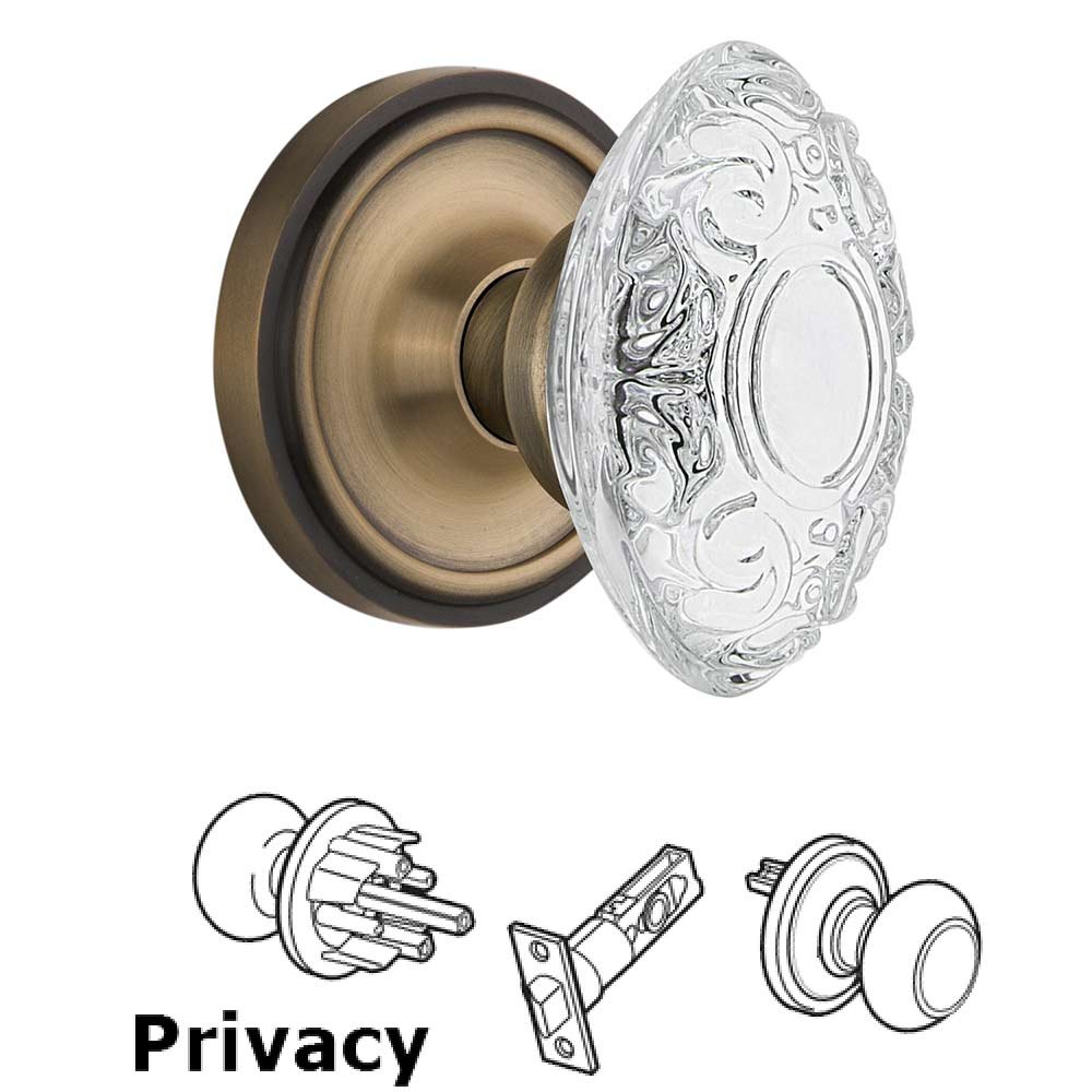 Nostalgic Warehouse Privacy - Classic Rosette With Crystal Victorian Knob in Antique Brass