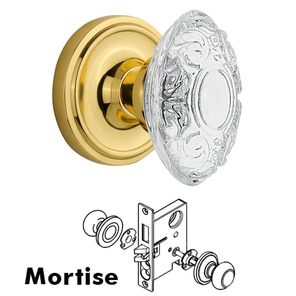 Nostalgic Warehouse Mortise - Classic Rosette With Crystal Victorian Knob in Unlacquered Brass